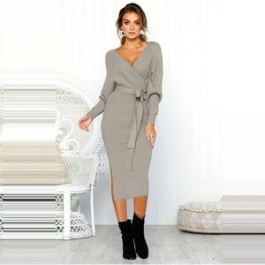 NWT Gray Long Sleeve V-Neck  Dress